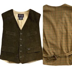 Faconnable Men’s Corduroy Front Wool Plaid Back Vest Gilet Waist Coat Collegiate